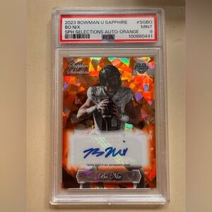Bo Nix 2023 Bowman U Sapphire Selections Auto Orange /25 PSA 9 Denver Broncos